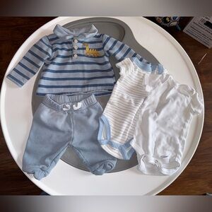 Blue and White Kids Matching Set, Striped Polo with Dinosaur & Onesies
